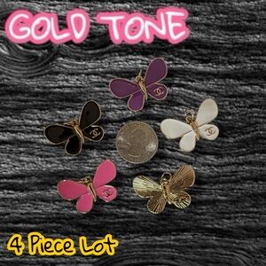 4 Piece Lot CC Butterfly Gold Tone Zipper Pull Button Charms Pendants
